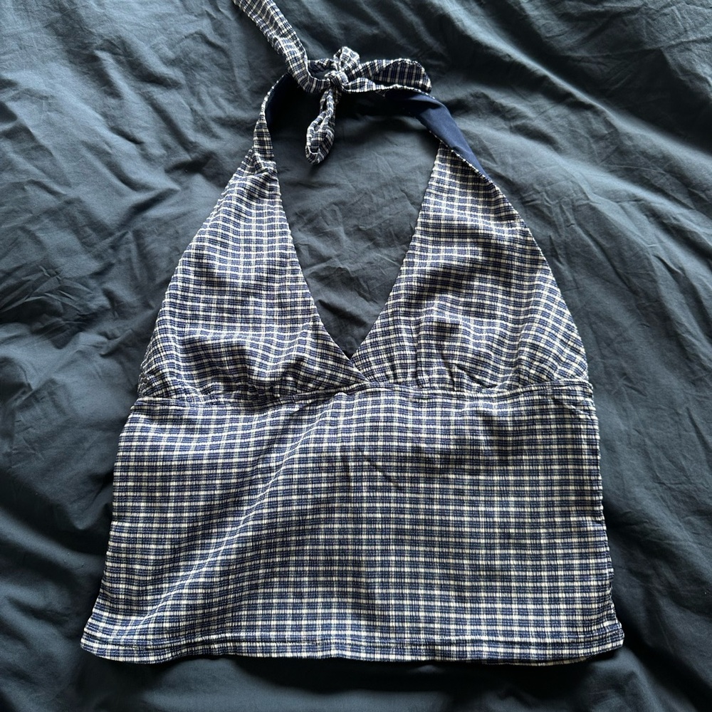 Never worn princess Polly halter top navy gingham